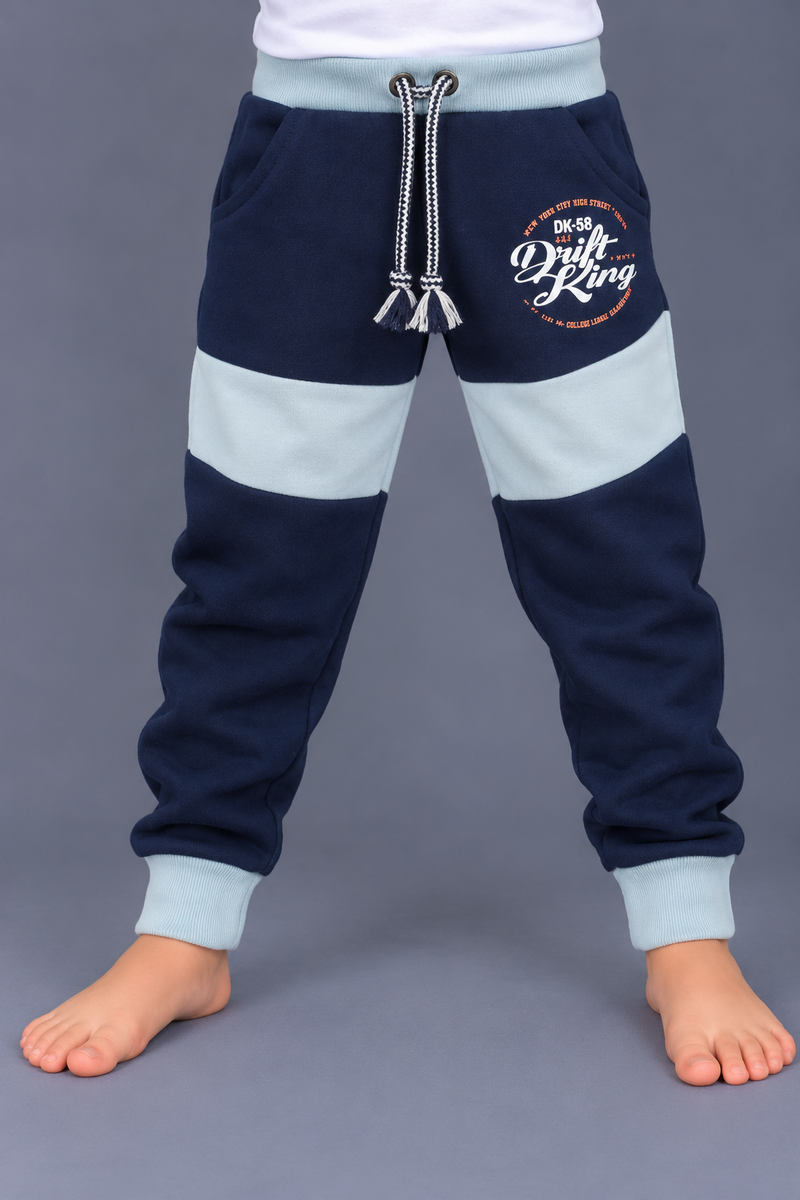 Kids Navy Blue & Light Blue Color Block Jogger Trouser-MU246