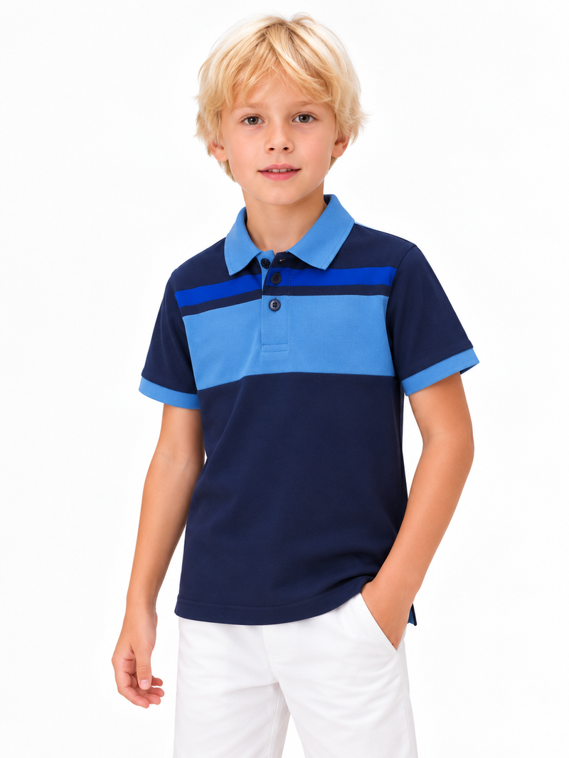HB Summer P.Q Polo Shirt For Kids dark navy light blue- hb09
