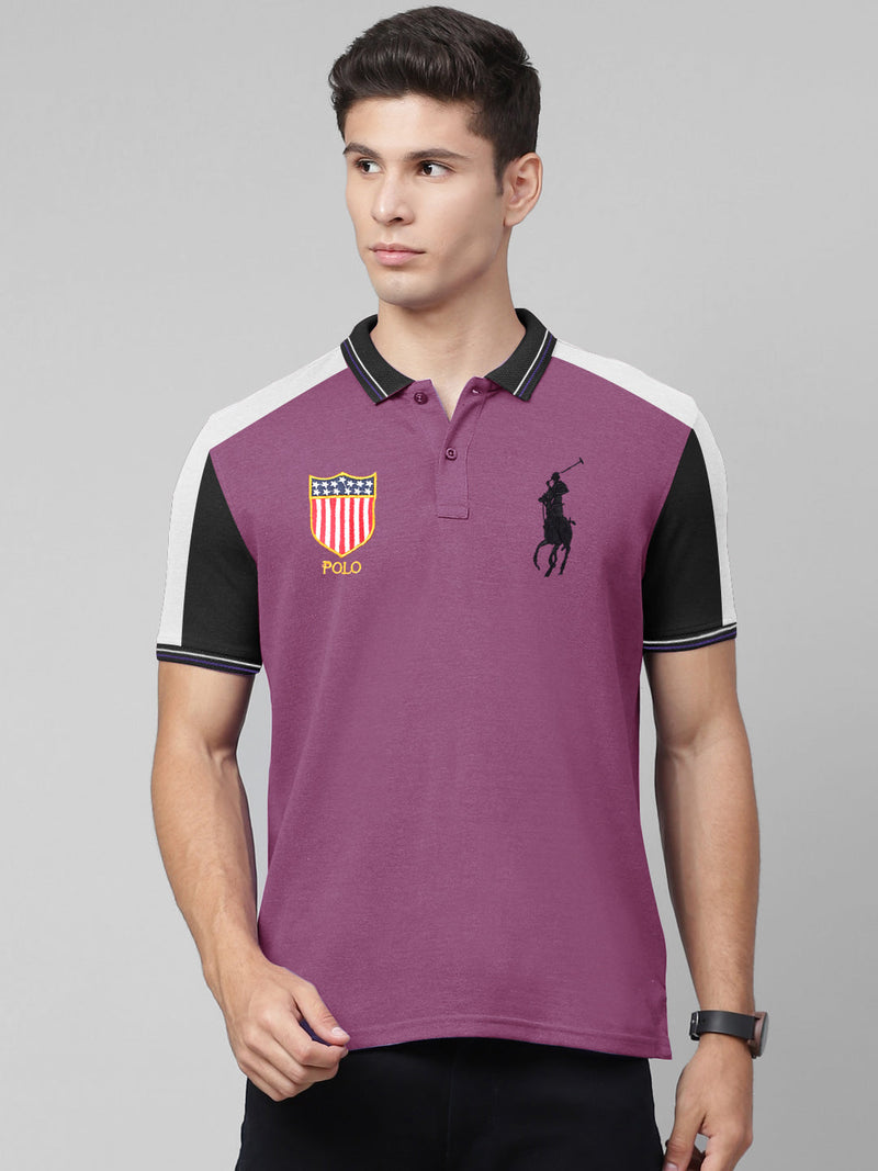 PRL Stylish Pique Summer Polo For Men-Purple With White & Black-RT719