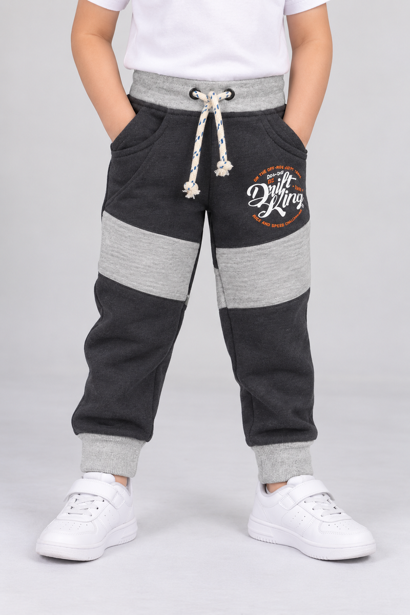 Kids Drift King Color Block Jogger Trouser-Heather Grey / Black-MU48