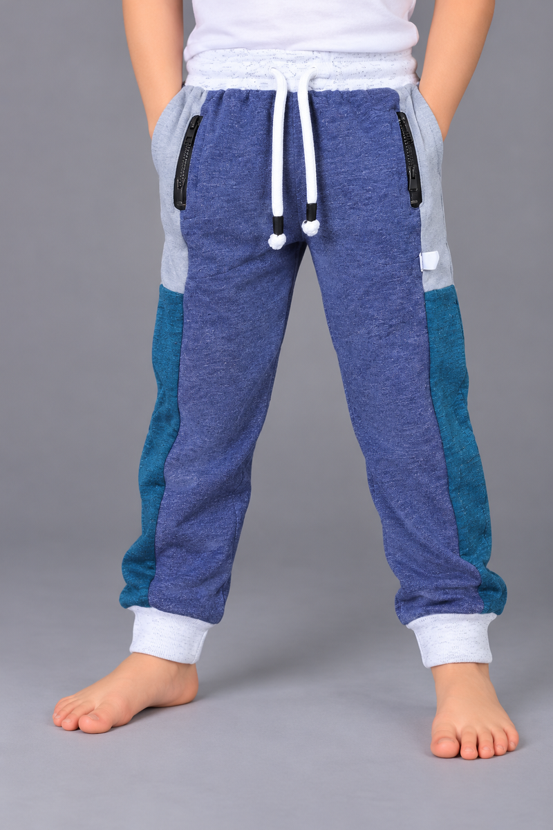 Kids Colour Block Jogger Trouser – Blue, Grey & Teal-MU202