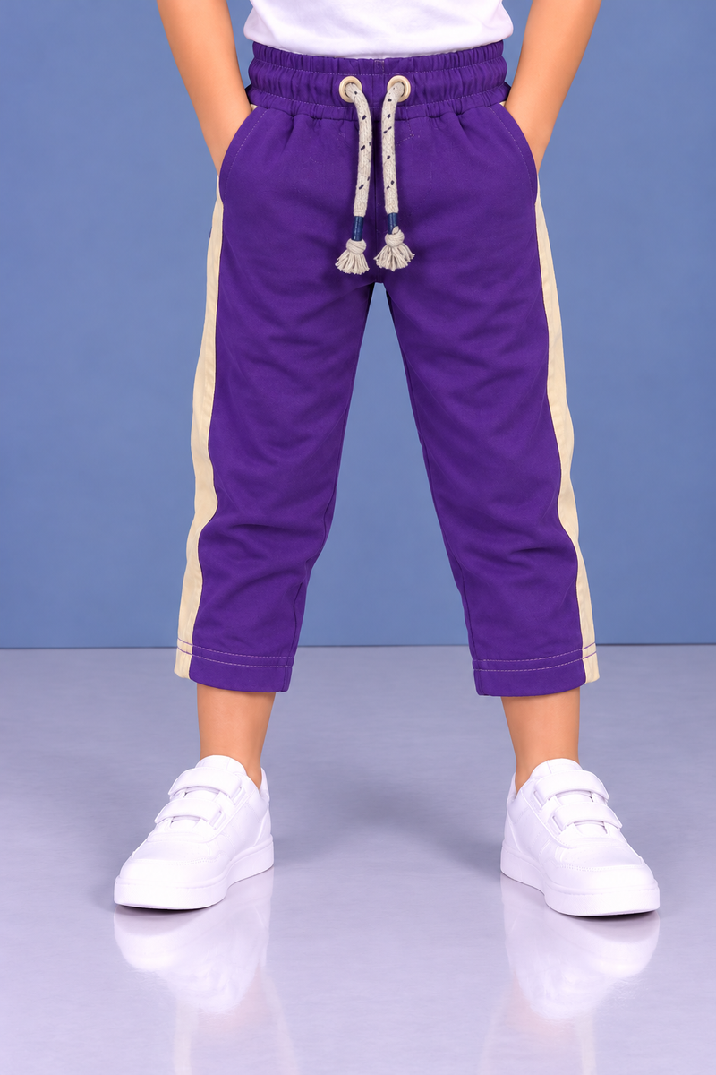 Kids’ Purple Shorts with Cream Side Panels & Adjustable Drawstring Waistband-MU154
