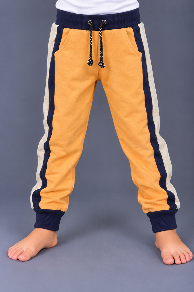 Kids Mustard Yellow Jogger Trouser with Navy Blue & Cream Side Panels-MU251