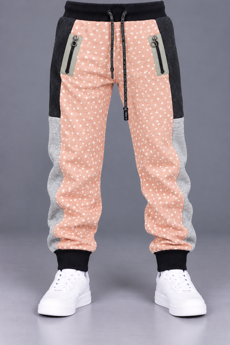 Kids’ Single Jersy Jogger Trouser with Black & Grey Side Panels – Zipper Pockets-MU164