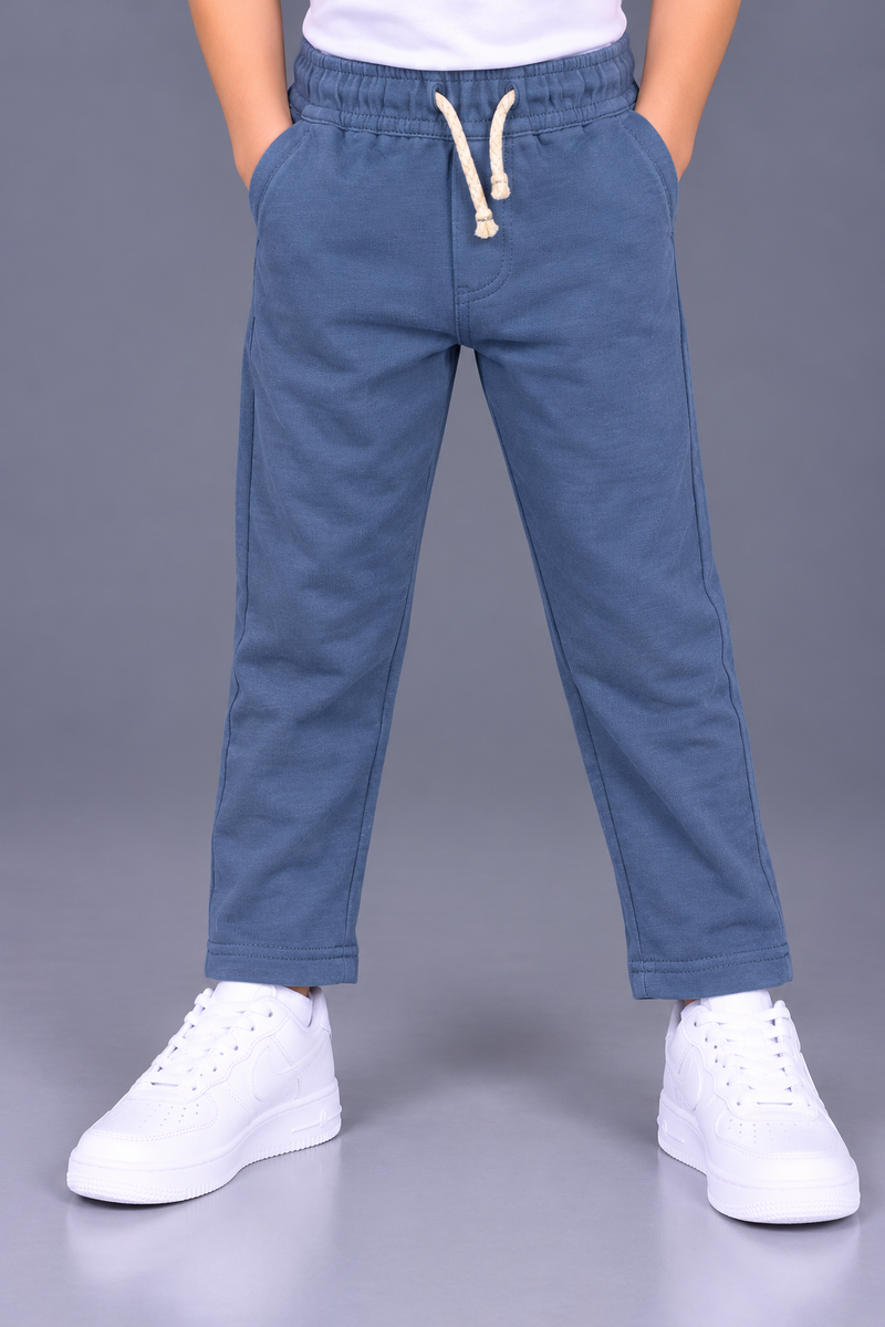 Kids’ Blue-Grey Straight Fit Trouser with Cream Drawstring – Casual Wear-MU183