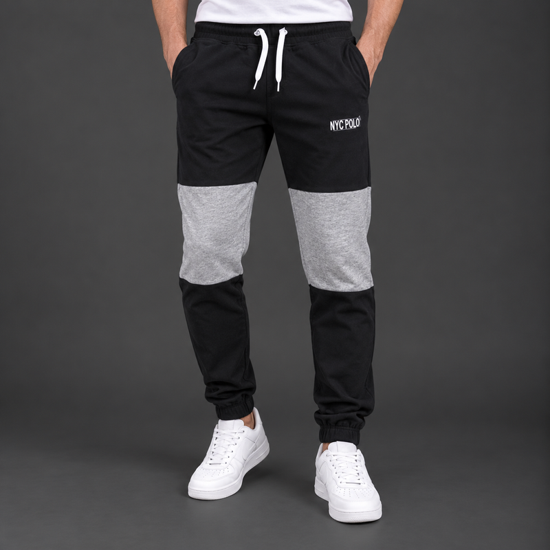 Men’s NYC Polo Color Block Jogger Trouser – Black & Grey-MU474