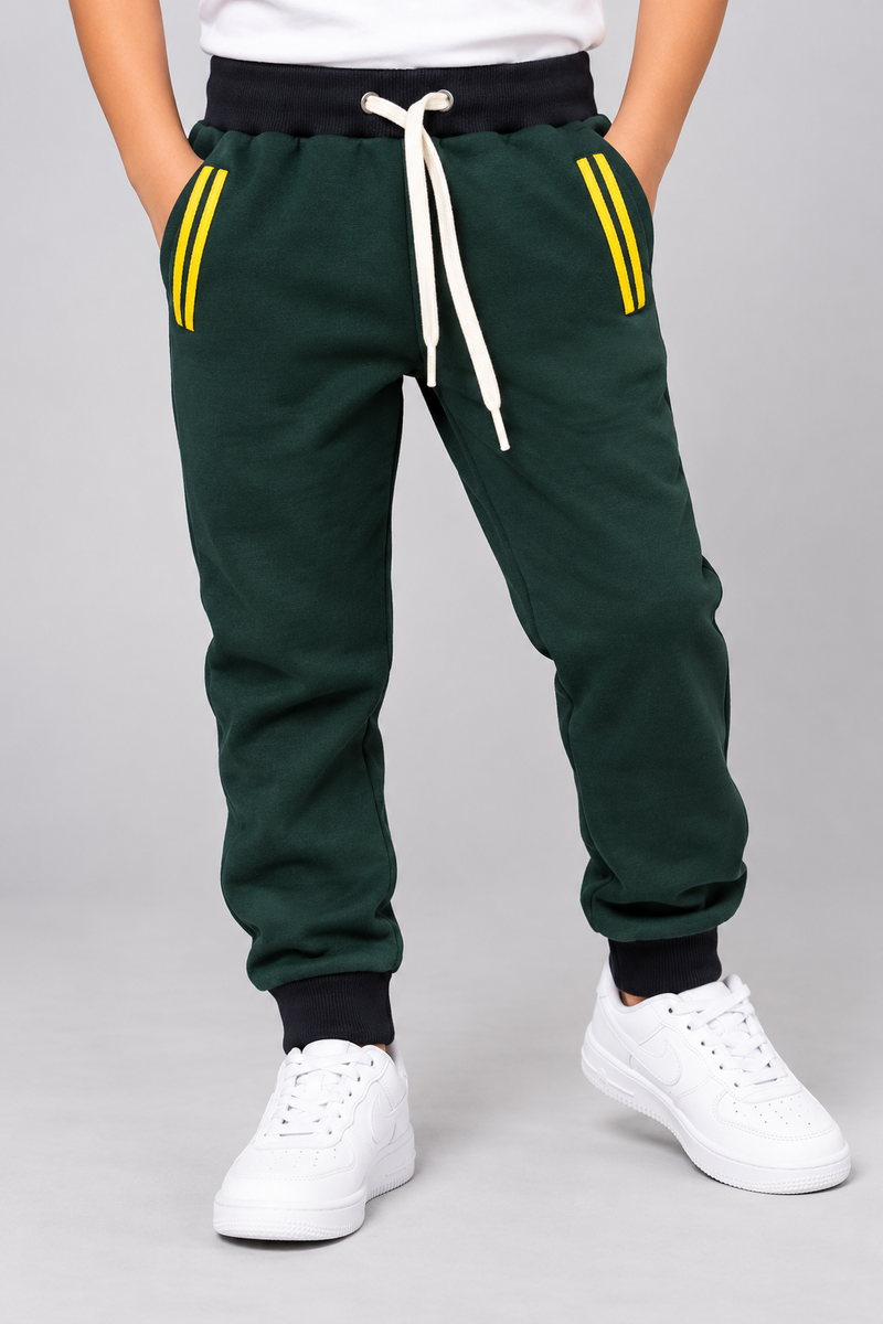 Kids Premium Fleece Jogger Trouser with Double Stripe Pockets-Deep Forest Green-MU71