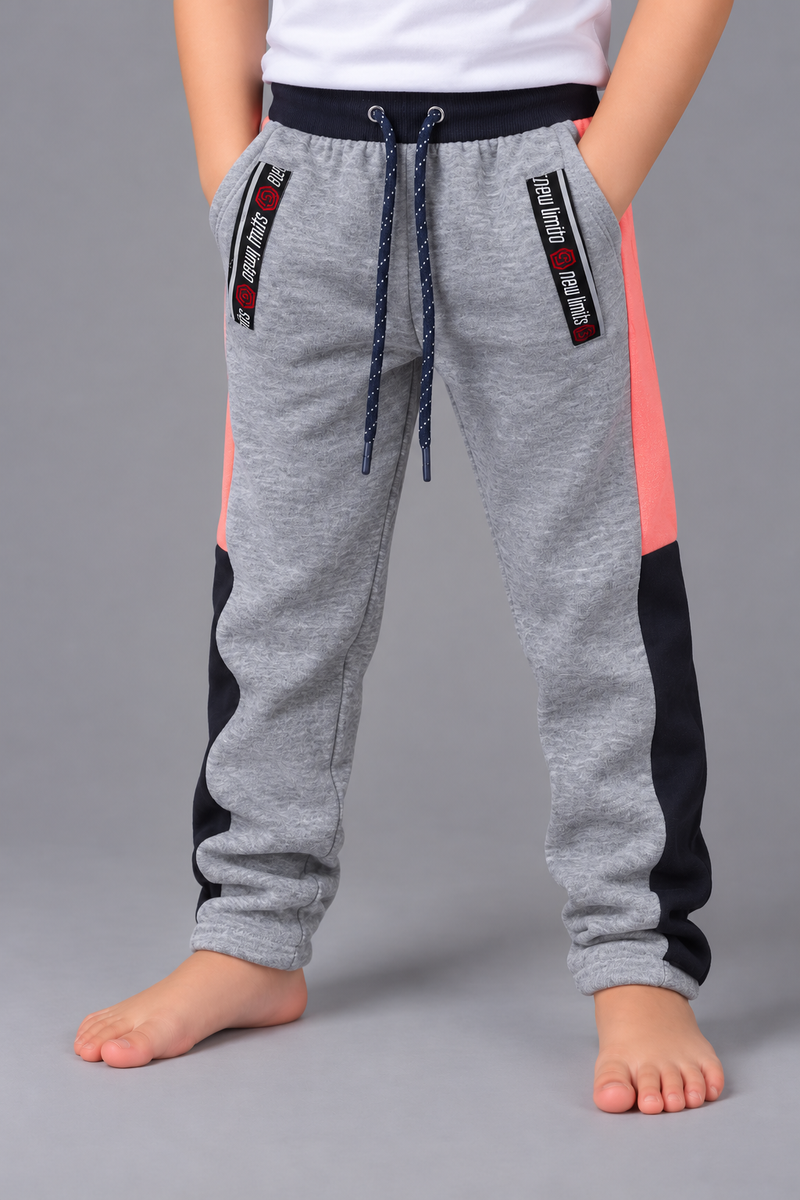 Kids Color Block Jogger Trouser – Heather Grey, Coral Pink & Navy-MU197