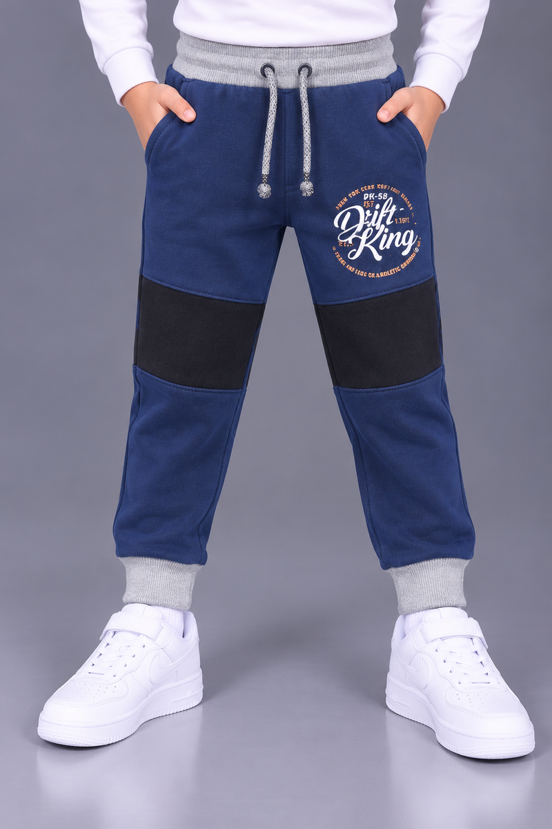 Kids’ Navy Blue Jogger Trouser with Black Knee Panels – Grey Ribbed Waistband & Cuffs-MU190