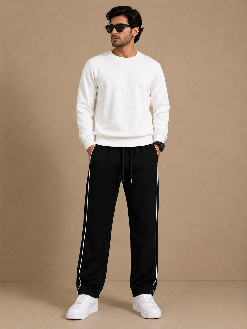 Stylish Regular Fit Both Season Trouser For Men Black with white stripes tr1