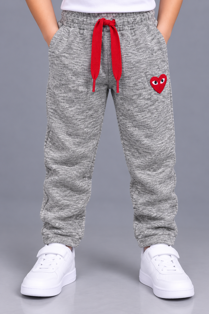 Kids Stylish Heather Grey Jogger Trouser with Red Heart Patch-MU107