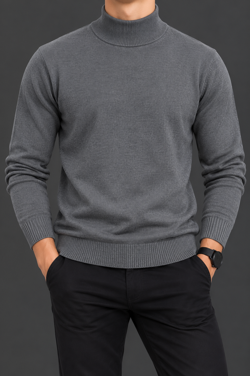 Men’s Charcoal Grey Turtleneck Sweater – Classic High-Neck Premium Winter Wear-MU361