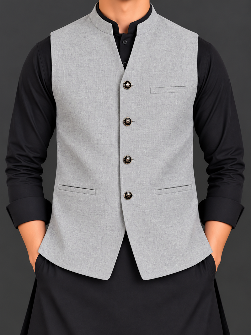 Men’s Premium Textured Waistcoat – Light Grey-MU499
