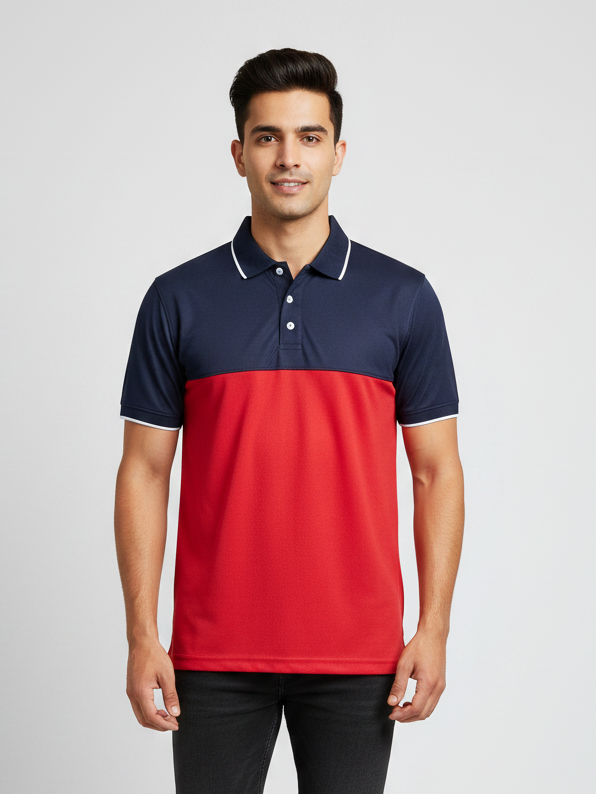 Rawgear Spandex Dry Polo Shirt For Men-Dark Navy & Red-BE3940