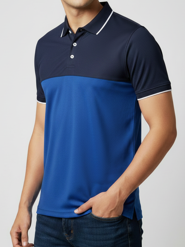 Rawgear Spandex Dry Polo Shirt For Men-Dark Navy & Royal Blue-BE1854