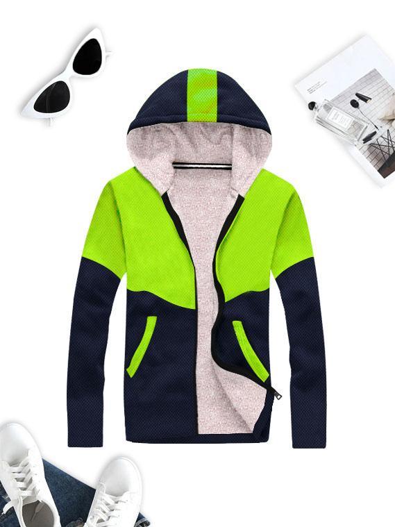 Mango Stylish Inner Fur Zipper Hoodie For Kids-Parrot & Navy-BR962