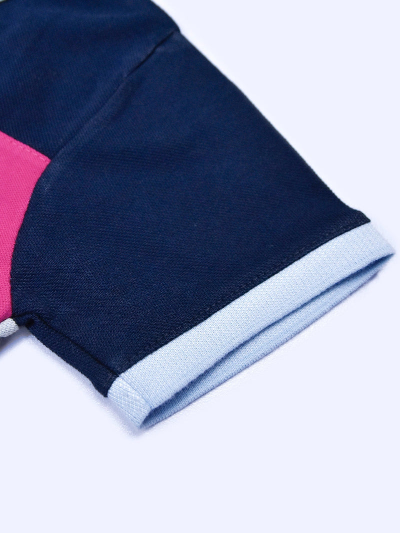 NXT Summer P.Q Polo Shirt For Kids-Sky with Dark Pink & Navy-BR13184