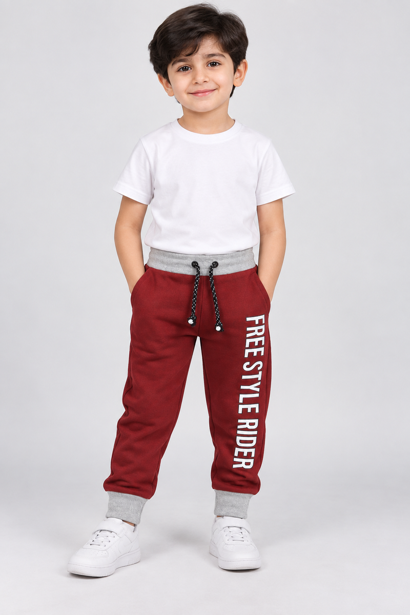 Kids Free Style Rider Fleece Jogger Trouser-Burgundy Red-MU47