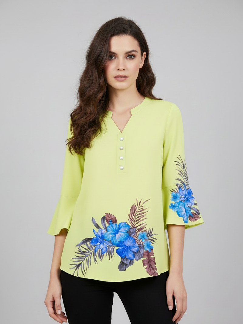 Louis Vicaci Butterfly Sleeve 4 Sided Lycra Ban Top For Ladies-Light Yellow-RT2014