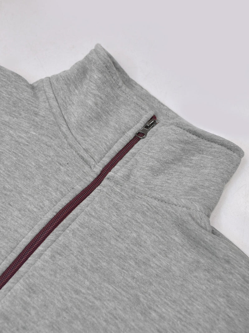 Next Fleece Zipper Mock Neck For Men-Grey Melange-BR1797