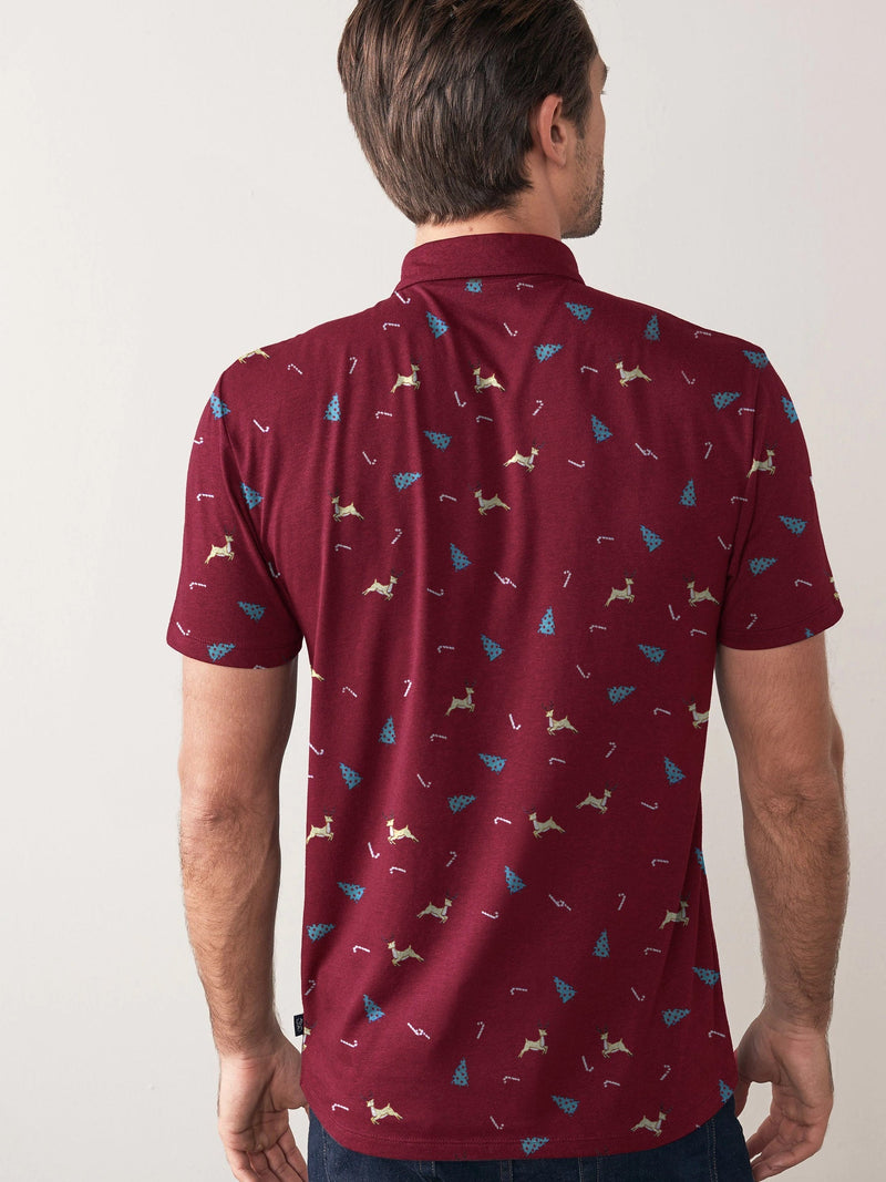 Next Single Jersey Half Sleeve Polo For Men-Dark Red with Allover Print-RT811