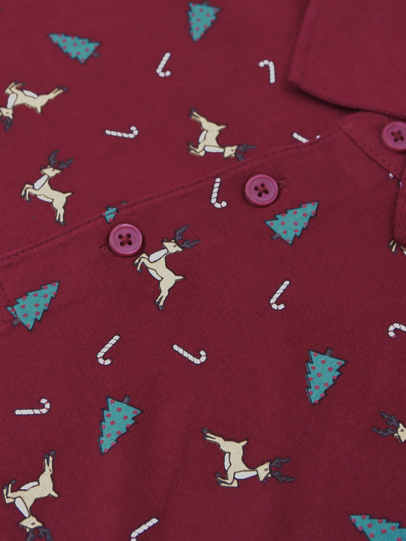 Next Single Jersey Half Sleeve Polo For Men-Dark Red with Allover Print-RT811