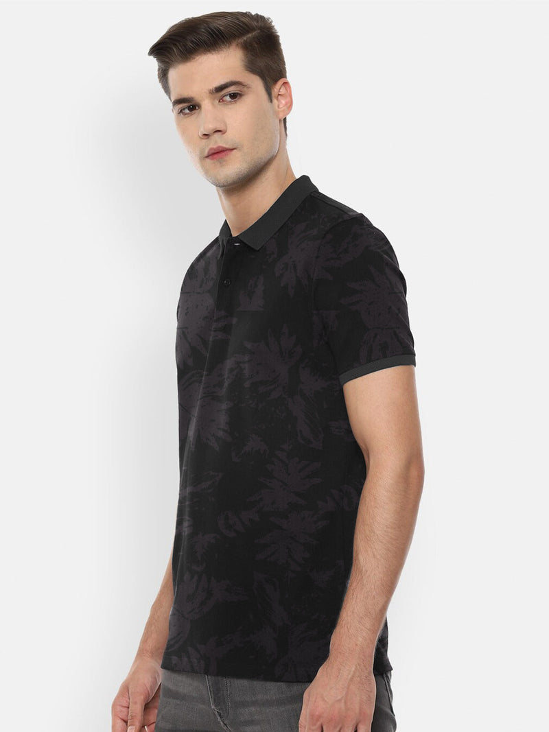 P&B Stylish Pique Summer Polo For Men-Allover Floral Print-RT781
