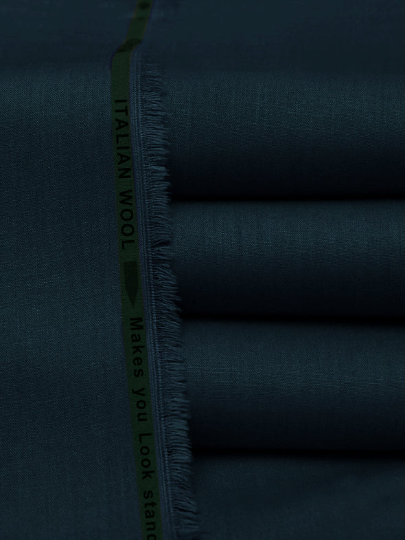 Soft Italian Crystal Wool Unstitched Fabric For Winter-Dark Cyan Blue-BR1066