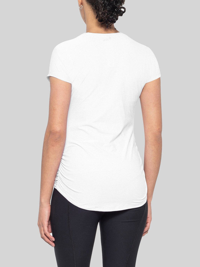 Miss Popular Viscose Crew Neck Ruched Side Tee Shirt For Women-White-BR07