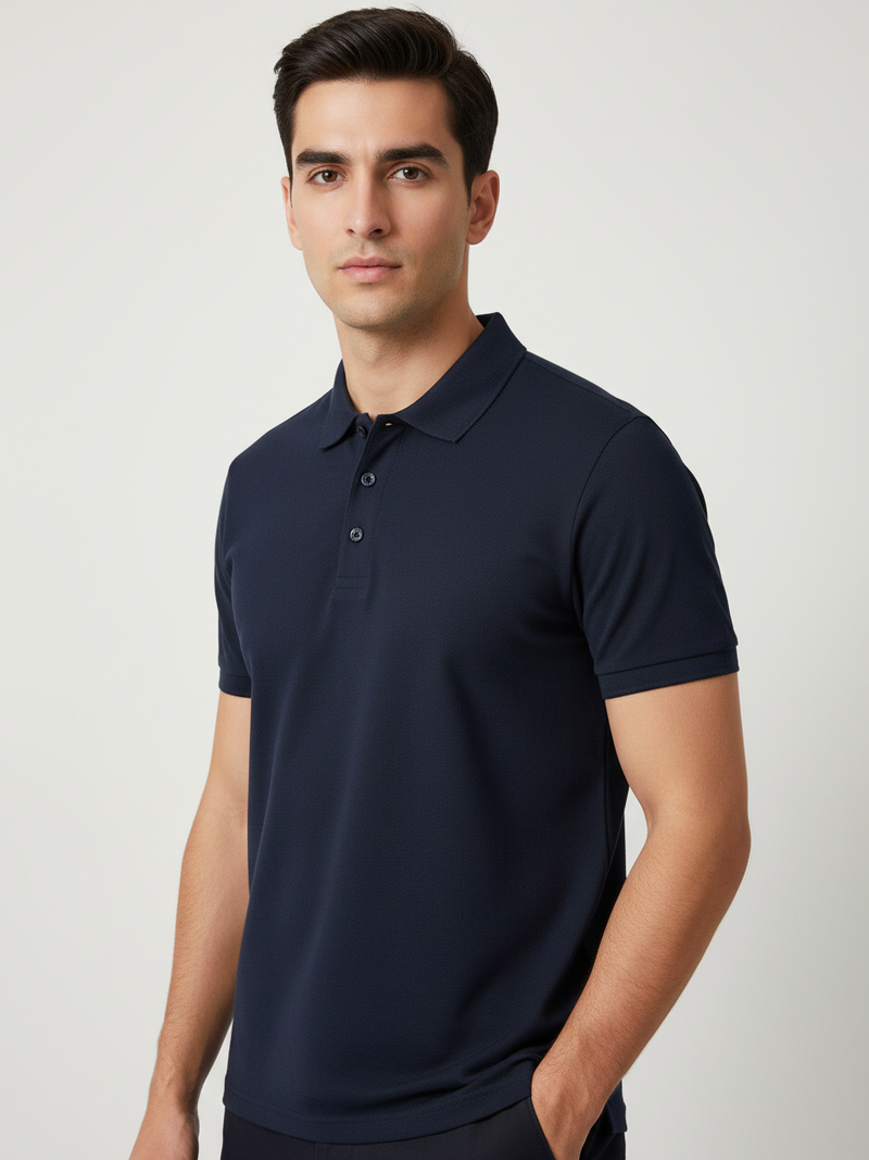 Summer Polo Shirt For Men-Navy With Yellow-BR13154