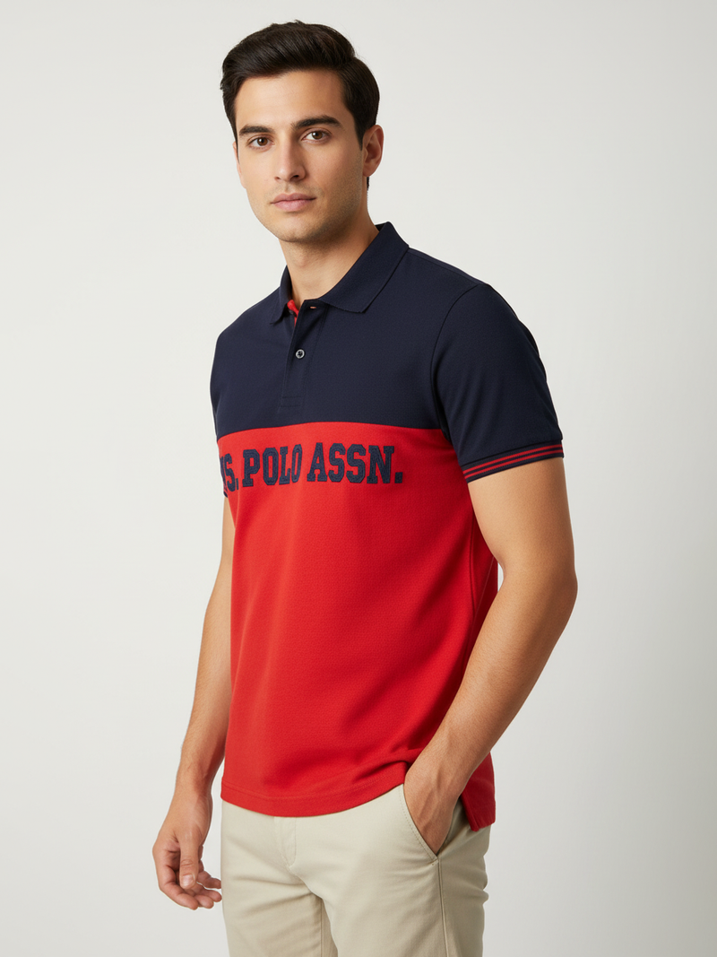 U.S Polo Assn. P.Q Half Sleeve Polo Shirt For Men-Red & Navy-BR13125