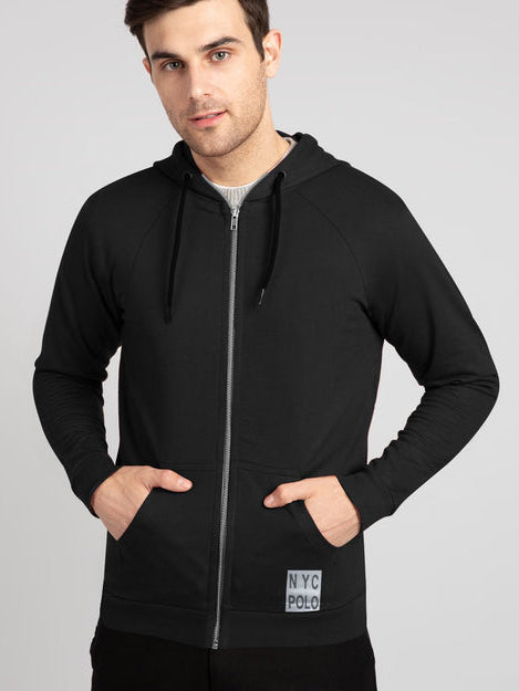 NYC Polo Fleece Zipper Hoodie For Men-Black-BR14352