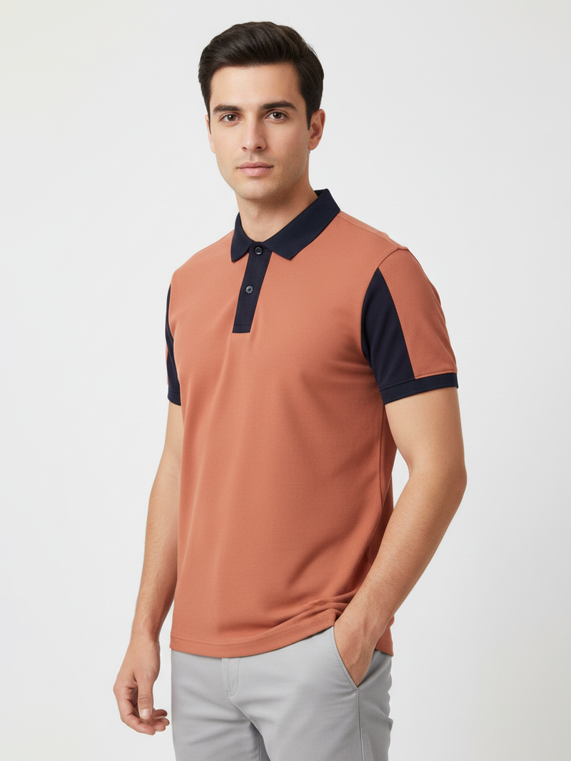 Summer Polo Shirt For Men-Orange & Dark Navy-BR13103