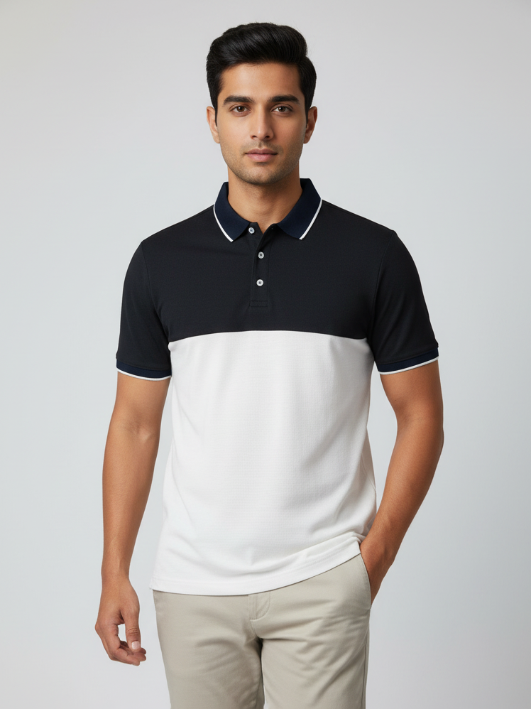 Rawgear Summer Colorblock Polo Shirt For Men-Black & White-BE9912