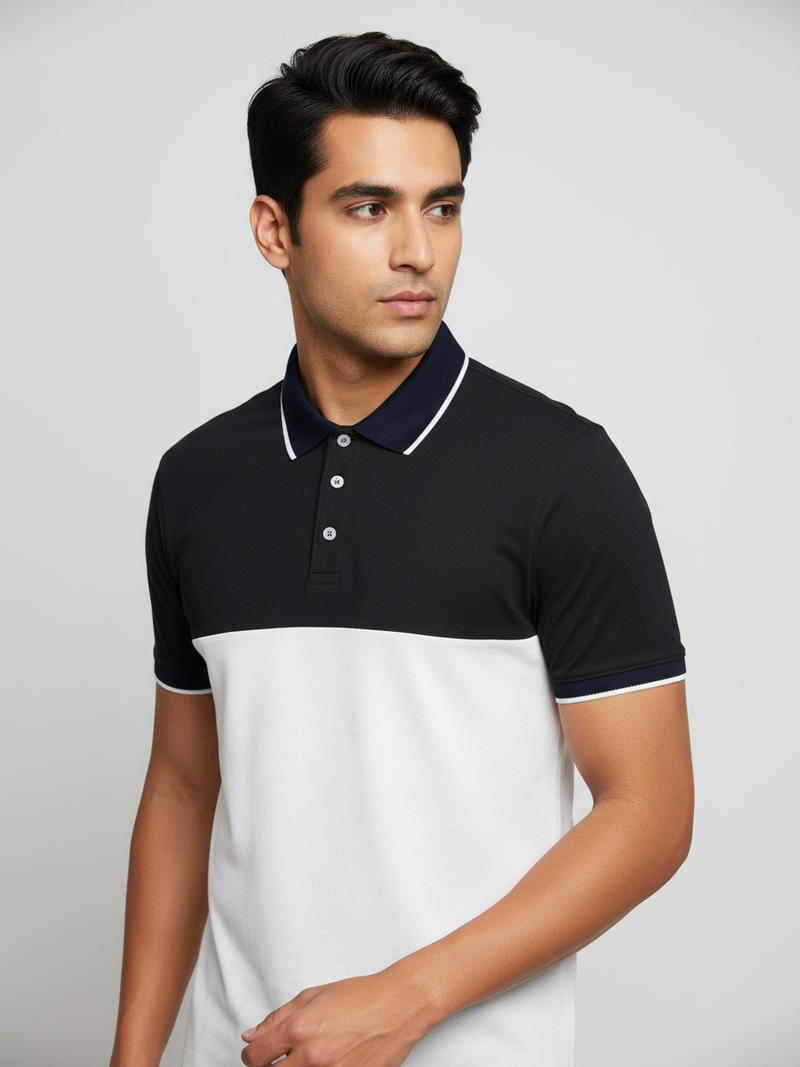 Rawgear Summer Colorblock Polo Shirt For Men-Black & White-BE9912