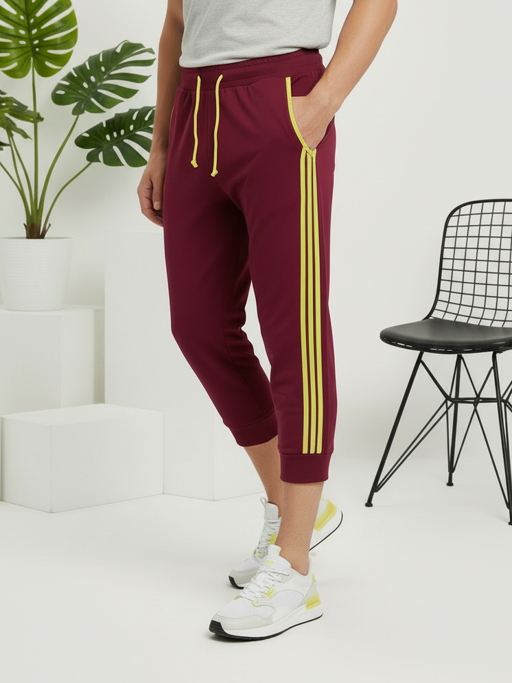 Summer Jersey Terry Slim Fit Bermuda Short For Men-Maroon With Yellow Stripes-BS04