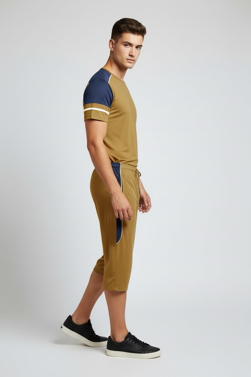 Stylish Summer T-Shirt & Short Suit For Men-Brown-BEE16