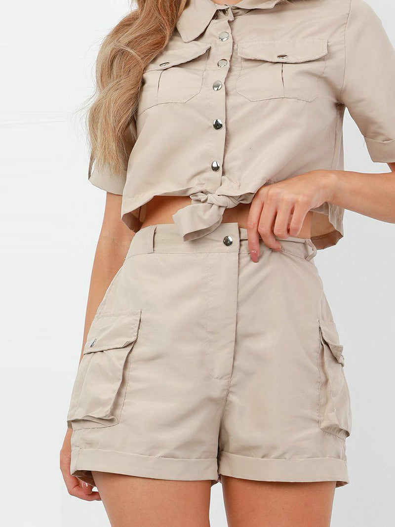 Rising Pop Button Shorts Co-Ord For Ladies-Skin-RT2599