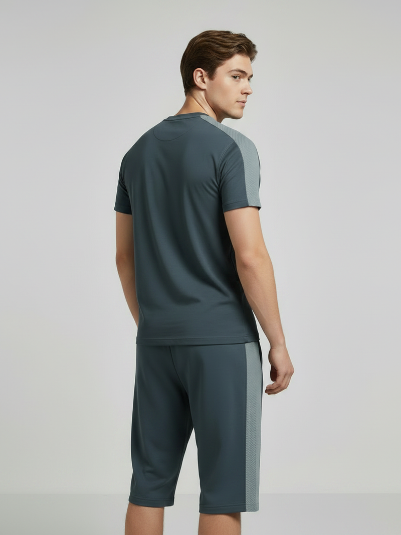 Summer Co Ord Set For Men-Dark Grey & Light Grey Panel-BE4600