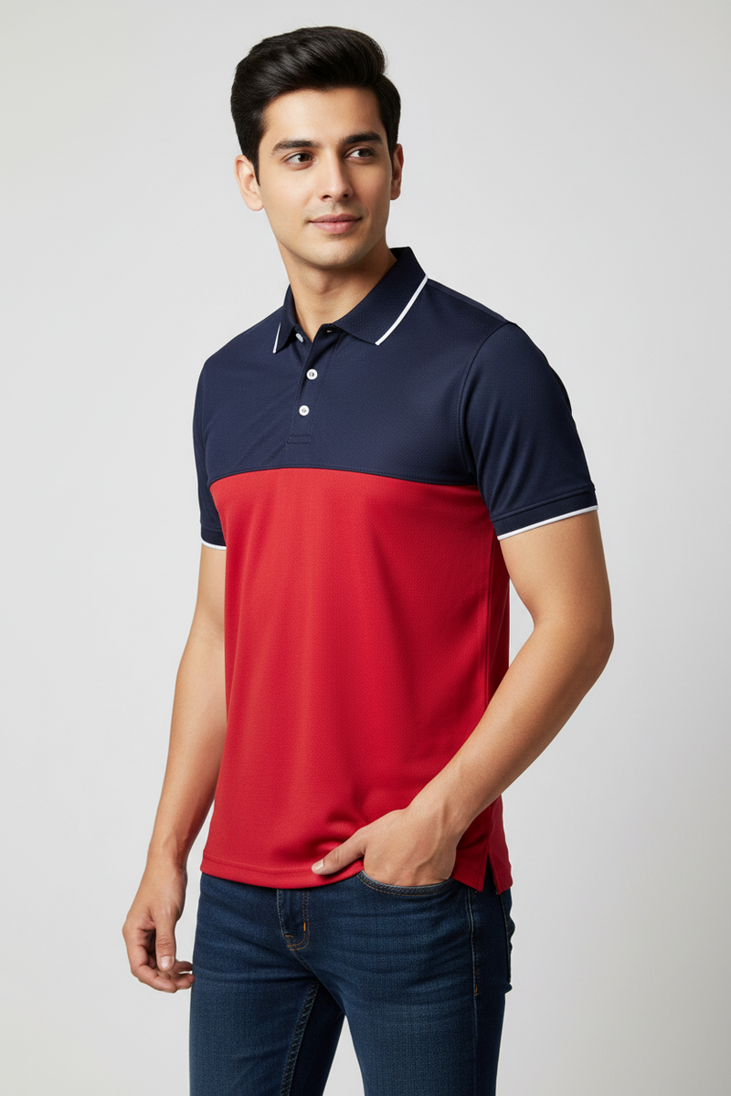 Rawgear Spandex Dry Polo Shirt For Men-Dark Navy & Red-BE3940