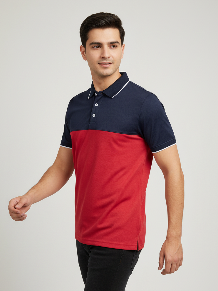 Rawgear Spandex Dry Polo Shirt For Men-Dark Navy & Red-BE3940