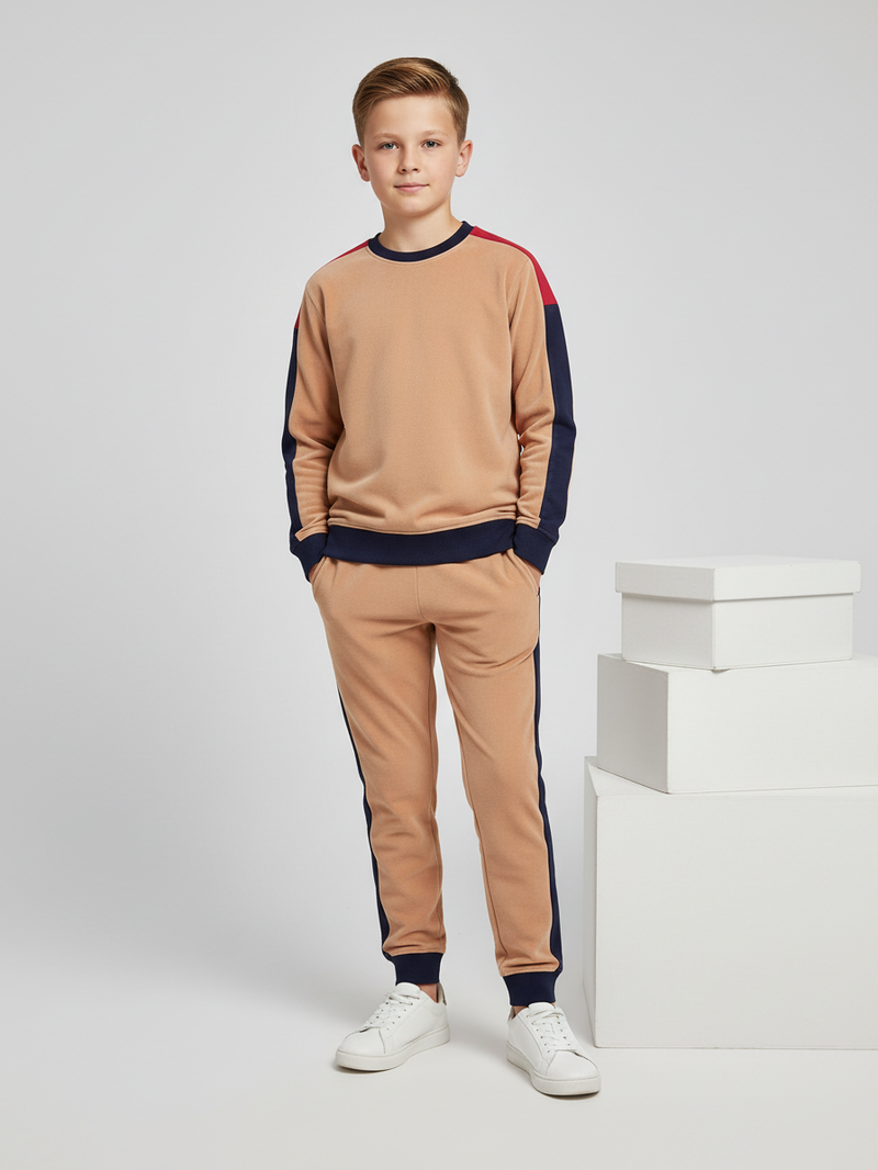 Stylish Summer Interlock Fabric Tracksuit For Kids-Light Brown-SDF04
