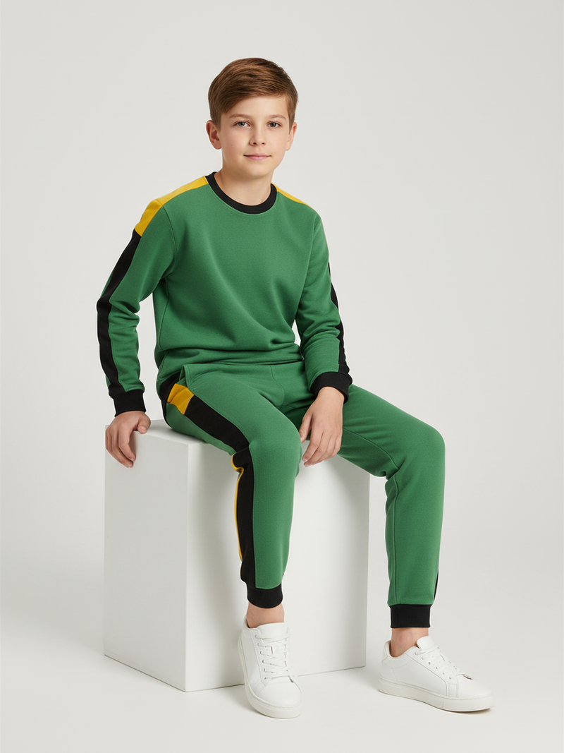Stylish Summer Interlock Fabric Tracksuit For Kids-Green-SDF15