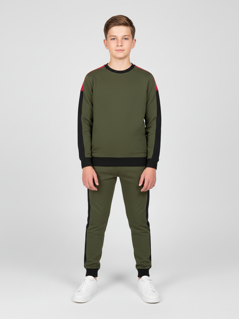 Stylish Summer Interlock Fabric Tracksuit For Kids-Olive Green-SDF13