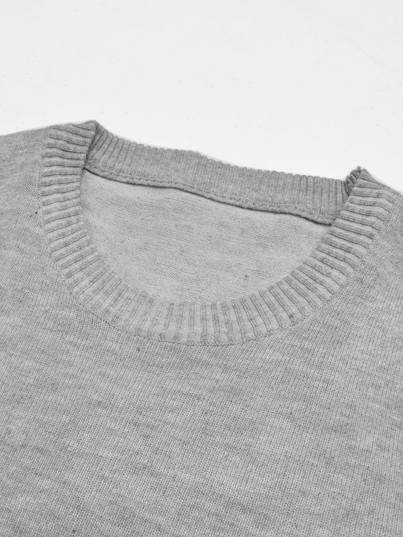 Full Fashion Crew Neck Wool Sweater For Men-Grey Melange-RT2254