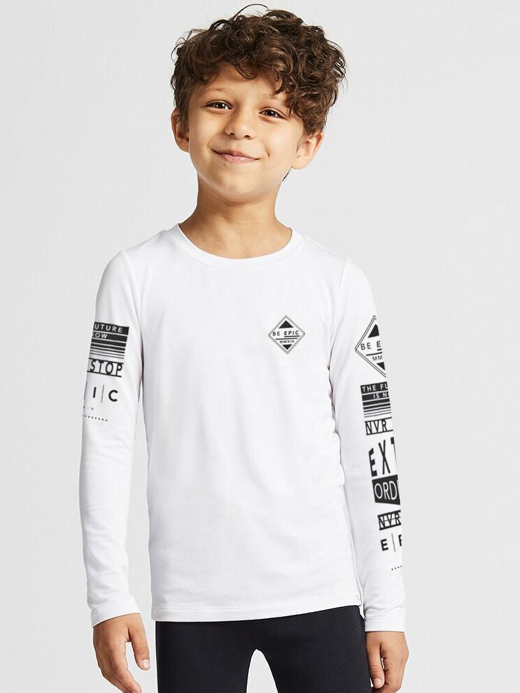 Maxx Crew Neck Long Sleeve Single Jersey Tee Shirt For Kids-White-RT2115