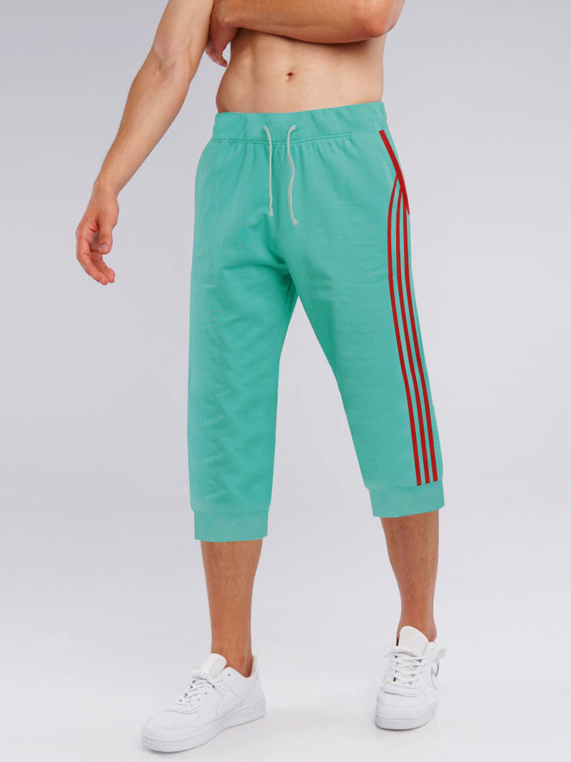 Summer Jersey Terry Slim Fit Bermuda Short For Men-Cyan with Stripes-RT2436