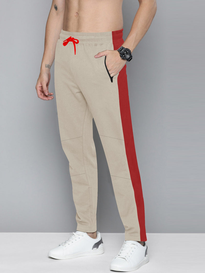 Summer Single Jersey Slim Fit Trouser For Men-Wheat With Red Stripe-RT110