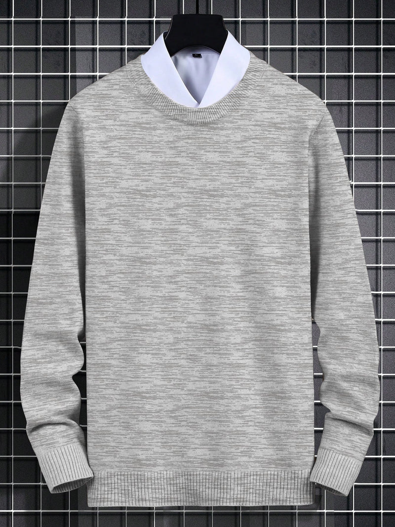 Full Fashion Crew Neck Wool Sweater For Men-Grey Melange-RT2247