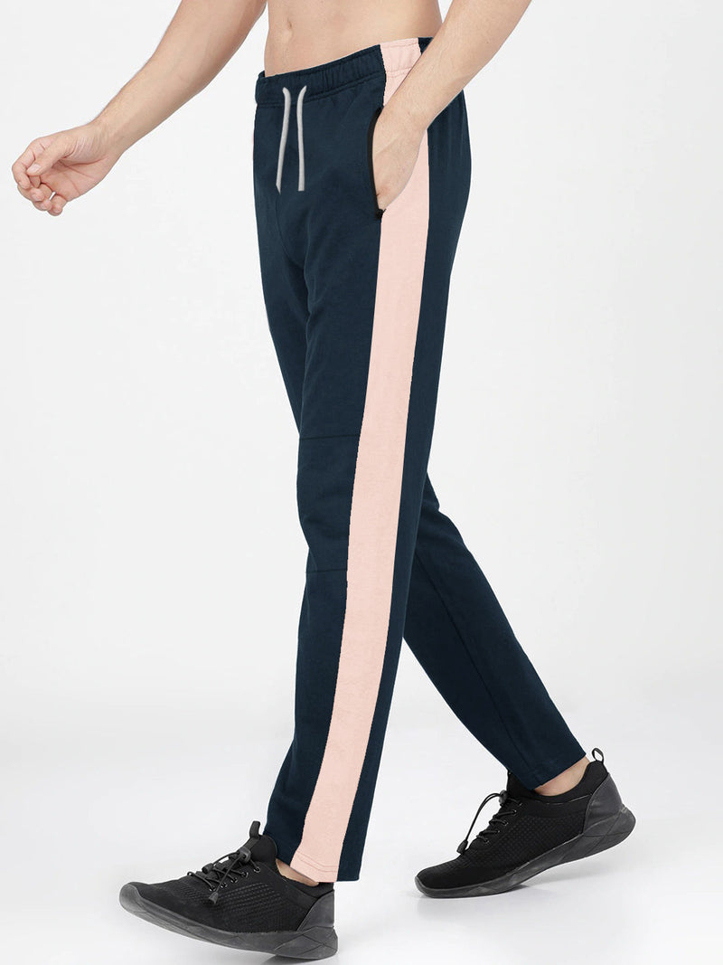 Summer Single Jersey Slim Fit Trouser For Men-Navy With Baby Pink Stripes-RT107